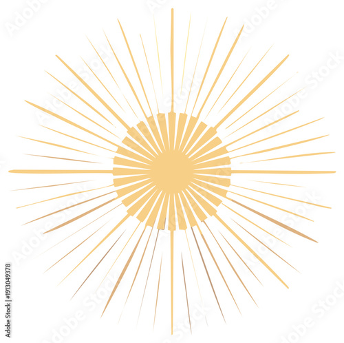 Golden Sunburst Rays Emanating from Central Disc - Abstract Design, Festive Burst