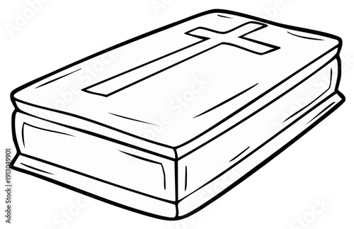 Illustrated book with a cross symbol on the cover