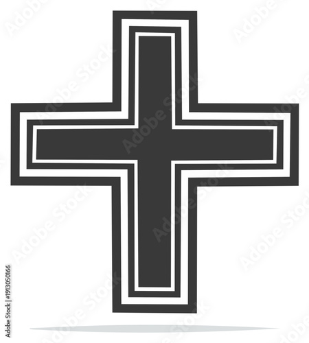 Plus Symbol Geometric Shape Double Border Black and White Graphic Design Element