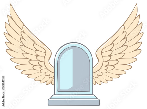 Grave Marker with Angel Wings Mourning Memorial Stone Spiritual Symbolism Remembrance Concept