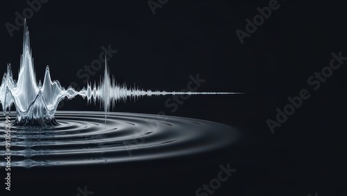 Abstract sound wave visualization with ripples on water symbolizing audio frequency and vibration for technology science and data analysis concepts