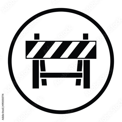 Vector illustration icon black and white icon of a barrier or roadblock symbol in a circle