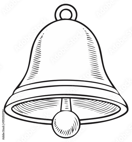 Bell illustration in detailed line art, hand drawn design, call for service, isolated element