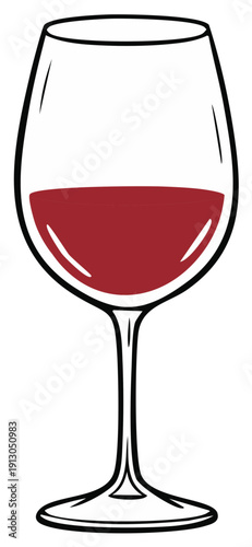 Classic wine glass filled with deep red wine a simple vector illustration