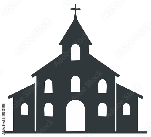 Church silhouette with cross on top simple vector art