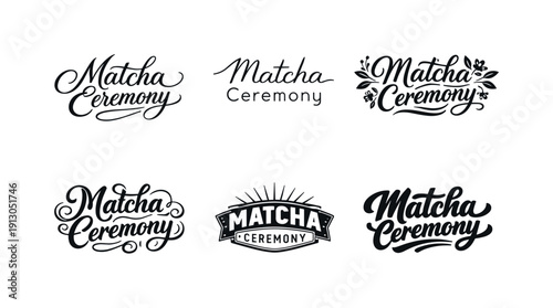    Matcha ceremony lettering. Set lettering. harmonious lettering variations of the same emblematic concept, each with different artistic