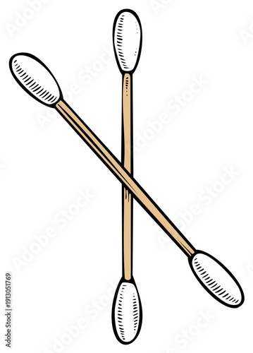 Crossed cotton swabs, hand-drawn illustration