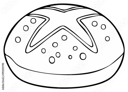 Cartoon Pretzel Roll Outline with Crust and Toppings