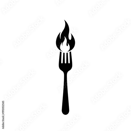 Black fork with flame on top.