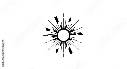 Black and white sunburst design element.