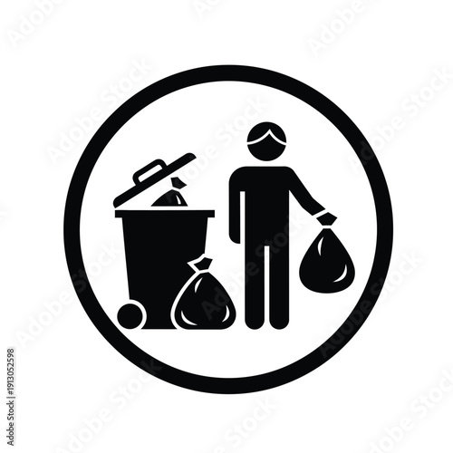 Vector illustration icon person disposing waste into trash can icon in circle