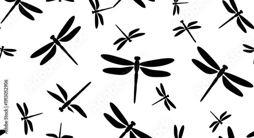 Black dragonflies on white background.