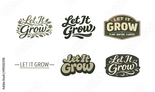    Earthy muted style lettering. Set lettering. harmonious lettering variations of the same emblematic concept, each with different artistic