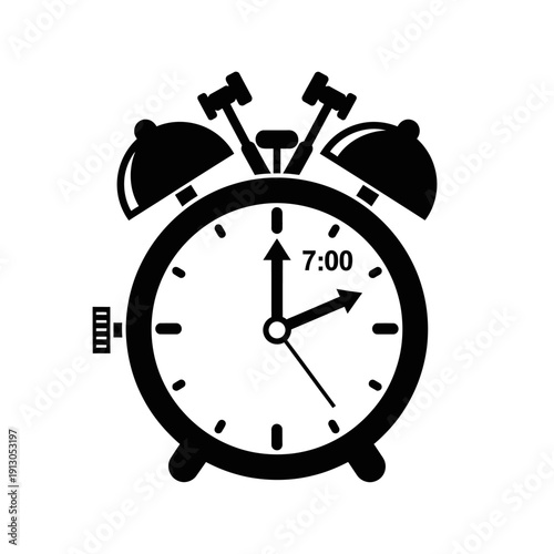 Black illustration of an alarm clock.