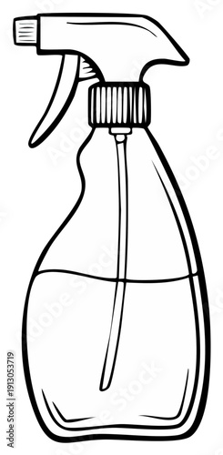 Simple Line Art of a Transparent Trigger Spray Bottle Filled with Liquid