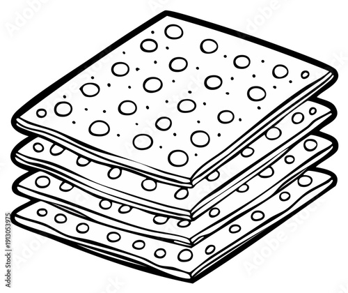 Stack of crackers graphic illustration in black and white.