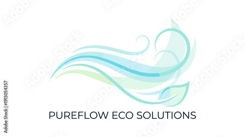 Pureflow Eco Solutions Logo with Abstract Blue and Green Air Swirls