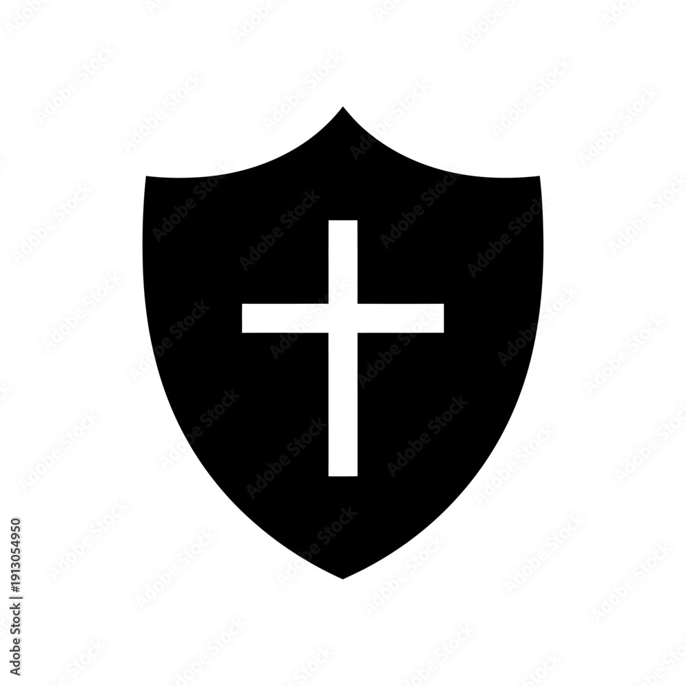 Fototapeta premium Black shield with white cross symbol.