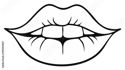 Bold black and white illustration of open lips with teeth, representing a smile or expression.