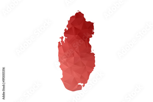 Qatar Map - Polygon Style Vector Illustration in Red Gradient, Low Poly Geometric Design, Isolated on White Background, Perfect for Infographics, Reports, and Educational Materials.