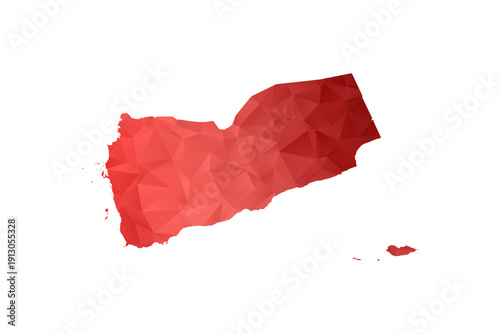 Yemen Map - Polygon Style Vector Illustration in Red Gradient, Low Poly Geometric Design, Isolated on White Background, Perfect for Infographics, Reports, and Educational Materials.