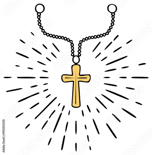 Golden Christian Cross Necklace with Radiant Sunburst Rays