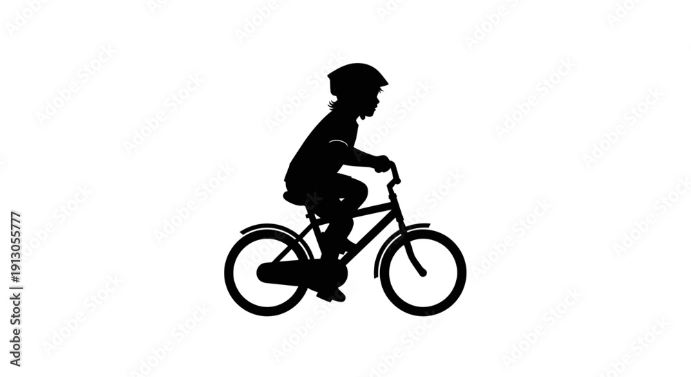 Obraz premium Young Boy Riding Bicycle Silhouette Profile.