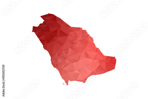 Saudi Arabia Map - Polygon Style Vector Illustration in Red Gradient, Low Poly Geometric Design, Isolated on White Background, Perfect for Infographics, Reports, and Educational Materials.