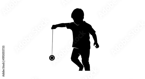 Young Boy Playing with Yo-Yo Silhouette.