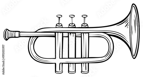 Classic Trumpet Musical Instrument Vector Line Art Illustration