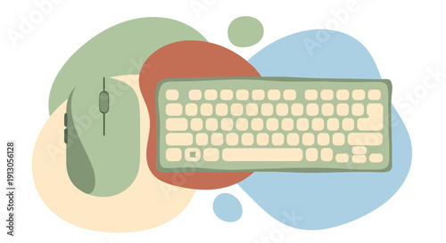 Computer Keyboard and Mouse Illustration.