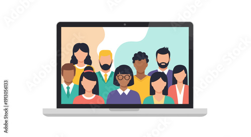 Diverse Group of People on Laptop Screen.