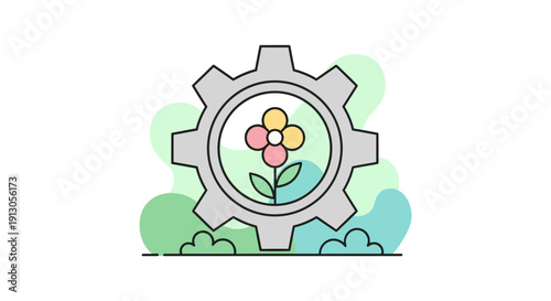 Gear with Flower Inside Simple Illustration.