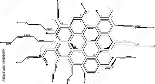 circuit path connecting hexagon futuristic ai network cloud computing motherboard data lines with electronic elements template 