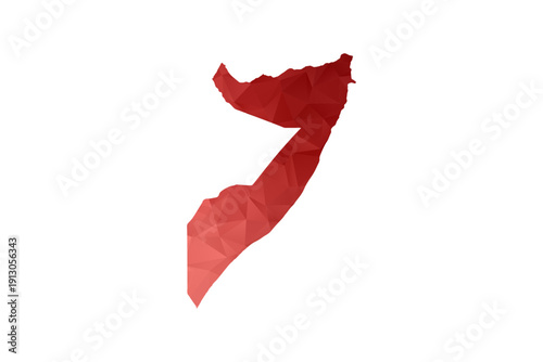 Somalia Map - Polygon Style Vector Illustration in Red Gradient, Low Poly Geometric Design, Isolated on White Background, Perfect for Infographics, Reports, and Educational Materials.