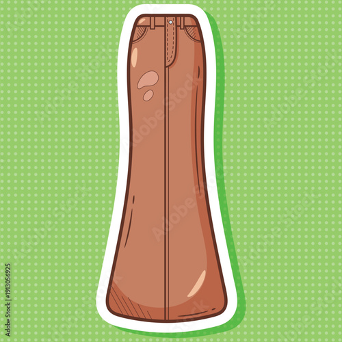Cartoon Brown Maxi Skirt Sticker on Green Background Vector Art