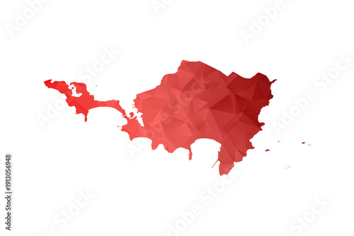 Sint Maarten Map - Polygon Style Vector Illustration in Red Gradient, Low Poly Geometric Design, Isolated on White Background, Perfect for Infographics, Reports, and Educational Materials.
