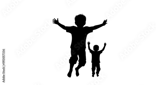 Two Children Jumping Silhouettes Happy Family.