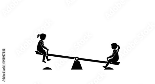 Two Children Playing on a Seesaw.