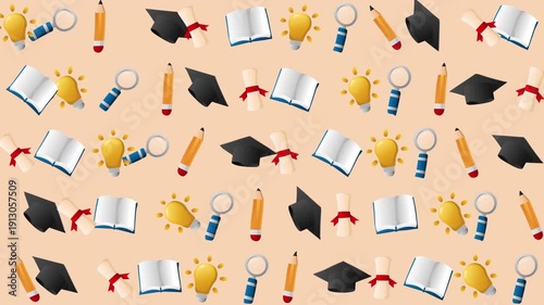 Pattern of graduation and learningrelated icons suitable for educational materials, websites, presentations, stationery, and academic themed designs.