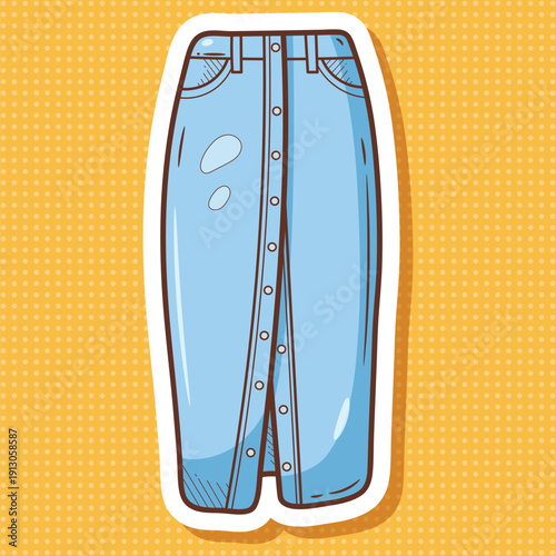 Hand-Drawn Light Blue Denim Skirt with Button Front Vector Art