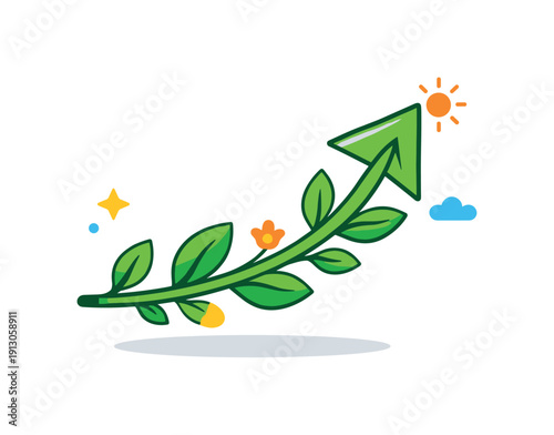    Spring success concept a simple upward arrow formed from leaves and stems, symbolizing growth, confidence, and steady results inspired by a
