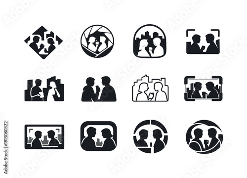 Candid Photography Icons. Candid photography of people in everyday life. Icon set. Set Logo of candid photography of people in everyday life: urban life moment