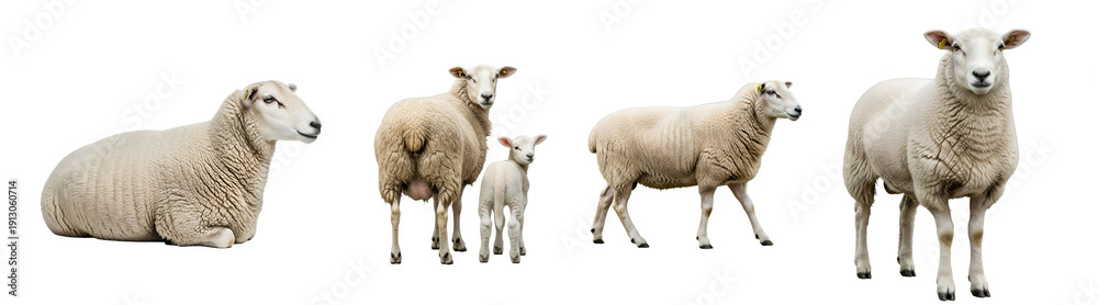 Obraz premium A group of sheep standing together on transparent background