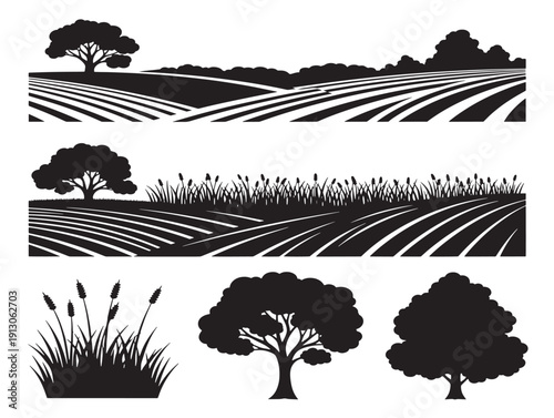 Dynamic field trees collection with open landscape forest groupings