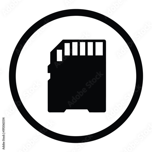 Vector illustration icon black sd memory card icon in a circle