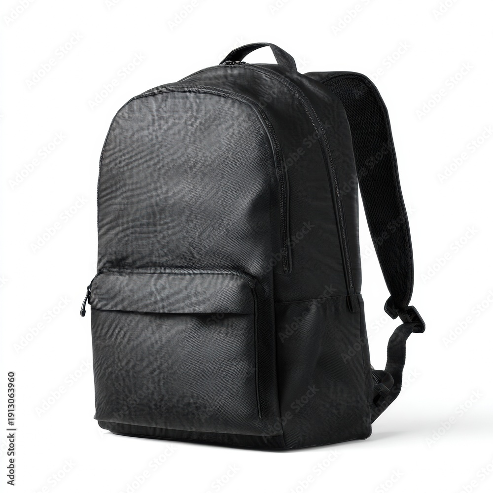 Fototapeta premium sleek black backpack with front zip pocket on white