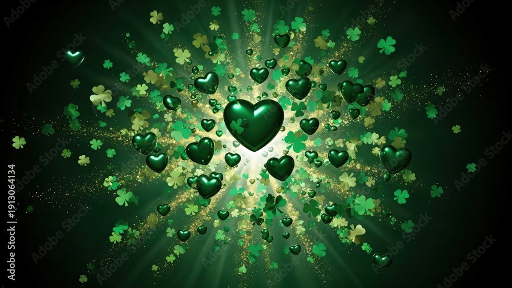 Obraz premium Vibrant Green Hearts and Shamrocks Background for St. Patrick's Day Celebrations