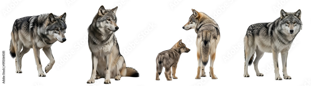 Fototapeta premium A group of wolves standing together on transparent background
