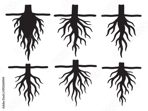 Underground root silhouettes dramatic nature vector art